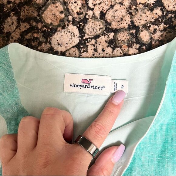 Vineyard Vines Blue Linen Swing Dress Sleeveless Size 2 Beachy Coastal - Picture 6 of 7